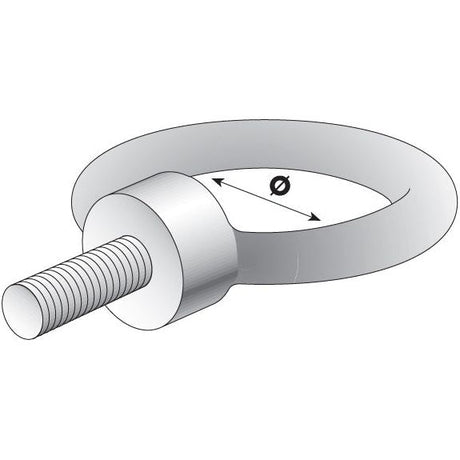 Illustration of the Sparex Metric Eye Bolt, M8x13mm, Ø20mm (DIN 580) featuring a threaded shank and a circular loop at the top; Sparex Part No. S.54752.