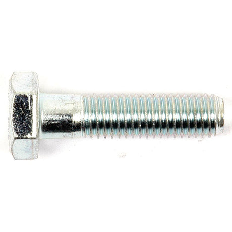 A close-up of a Metric Bolt M10x40mm (DIN 931) by Sparex, Part No. S.54782, showcasing its partially threaded shank and hexagonal head with a zinc plated finish for extra durability.