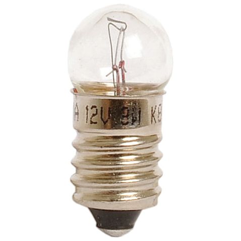 Close-up of a small, clear 12V light bulb with a metal screw base, showing the Filament E10 inside and the Sparex Part No.S.54972 markings around the base.