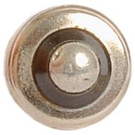 Close-up of a small metallic button battery with a circular design and a central raised area, reminiscent of the precision found in components like the Sparex Light Bulb (Filament) 12V, 2.2W, E10.