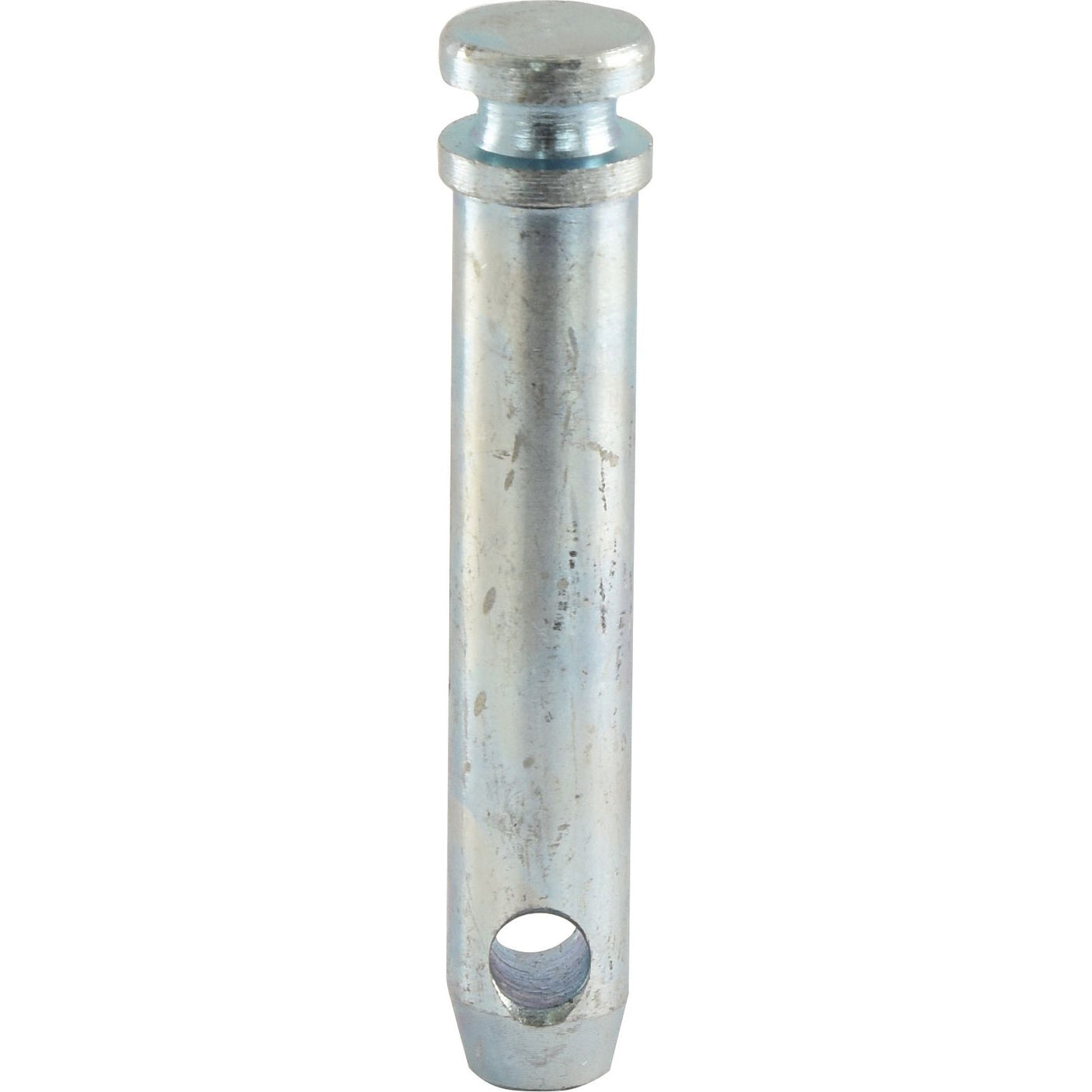 The Lower link pin 22x95mm Cat. 1 by Sparex, also known by its part number S.54, is a metallic dowel featuring a cylindrical shape with a flat head on one end and a hole near the opposite tapered end. It is suitable for David Brown machinery.