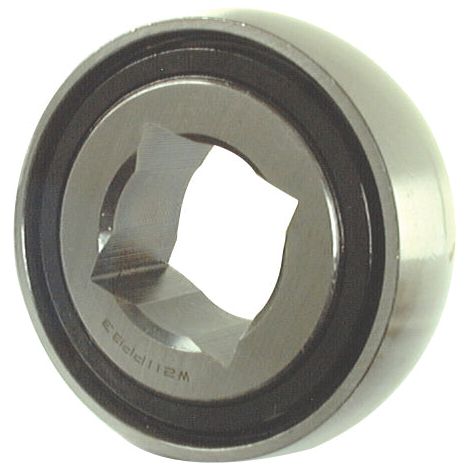 Close-up of the Sparex Disc Harrow Bearing (PDNF245/10) - S.55218, featuring a square-shaped central hole and a cylindrical outer shape with a smooth and reflective outer surface.