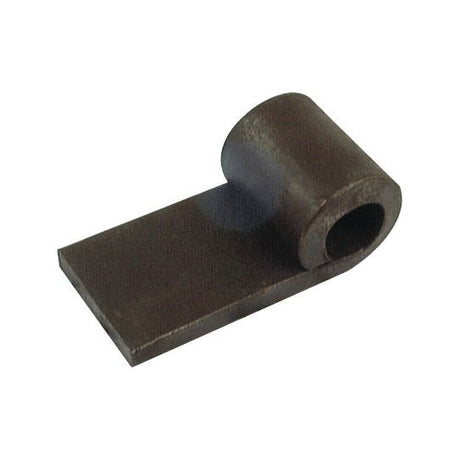 A compact, dark-colored steel bracket with a rectangular base and a cylindrical loop on one end is the Hinge - Female, Pin Ø: 16mm - S.55382 from Sparex.