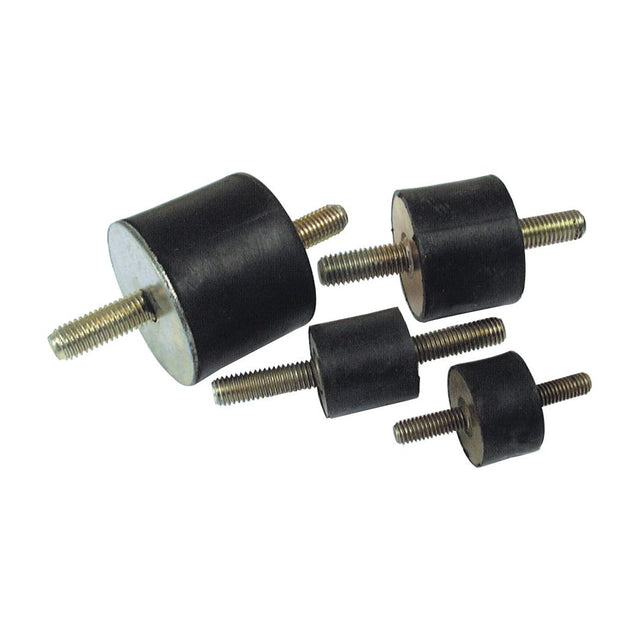 Five Anti Vibration Mounts - Bolt to Bolt, Ø40mm (S.55411) from Sparex, featuring rubber heights of 40mm and M8 thread sizes, arranged on a white background.