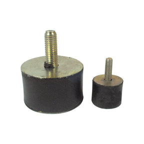 The left cylindrical rubber mount, branded as Sparex's "Anti Vibration Mount - Bolt to Taper, Ø30mm. (S.55432)," is larger than the right one, both featuring threaded metal shafts and Metric Ø thread sizes. The varying rubber heights of the mounts facilitate effective vibration isolation.