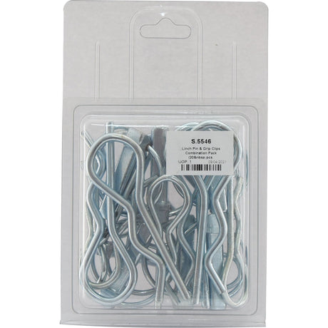 A plastic package labeled with the Standard Duty product code S.5546 and a barcode contains multiple silver linch pins and R-clips. The pack, a quality Agripak item from Sparex, ensures you have reliable hardware on hand for your needs.