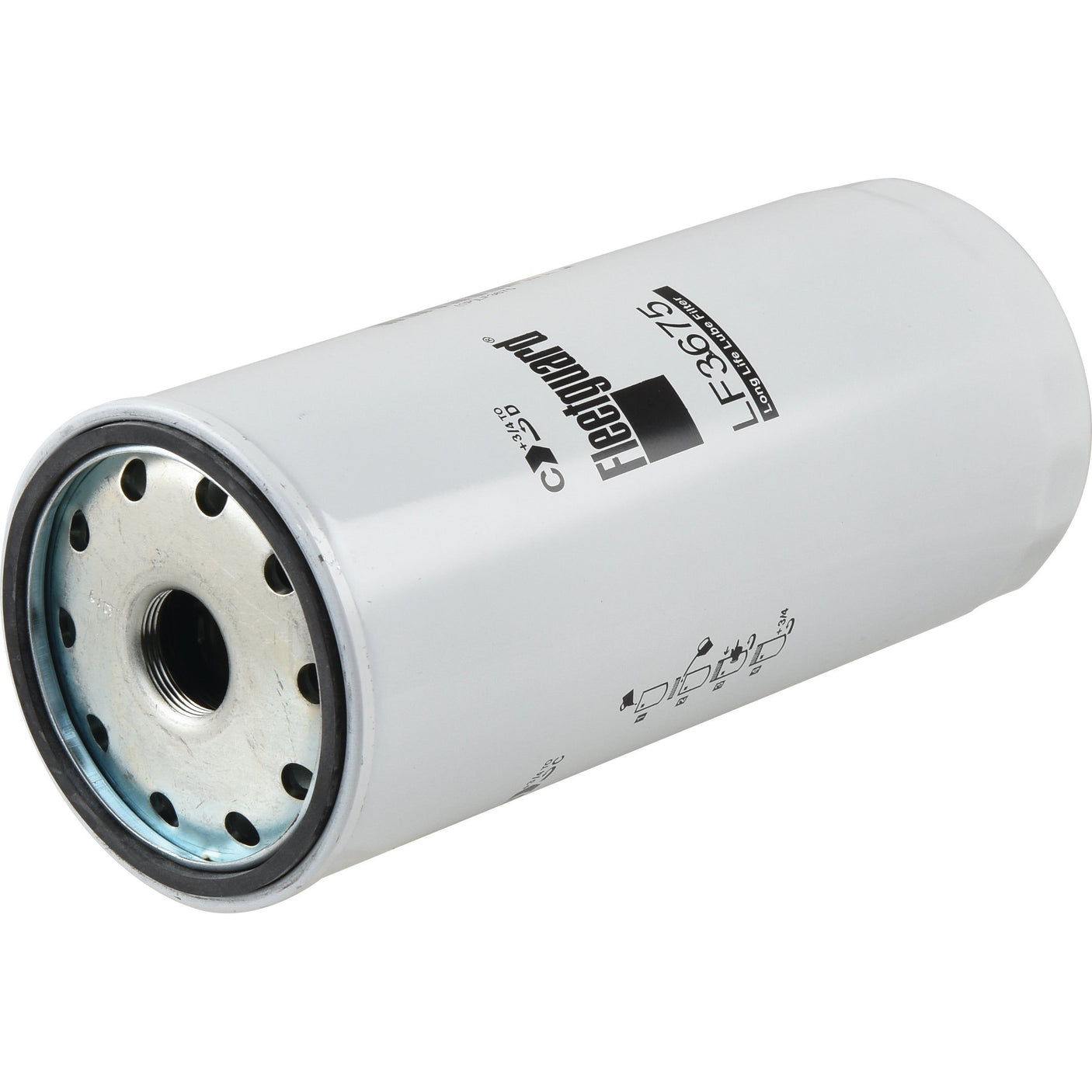 A cylindrical white oil filter with metallic ends and multiple small holes near the base. It is labeled "Oil Filter - Spin On - LF17503" with additional markings and numbers, fitting perfectly for Volvo 4400 models. The product is by Sparex, identified as Sparex Part No.S.55713.
