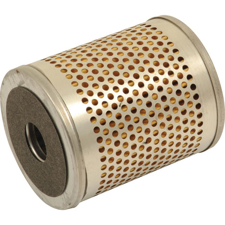 The Sparex Power Steering Filter - Element - HF6092 (Sparex Part No. S.55723) is a cylindrical metal filter with perforations and a central opening, designed for use in engines to remove contaminants from oil, ensuring optimal performance in power steering systems.