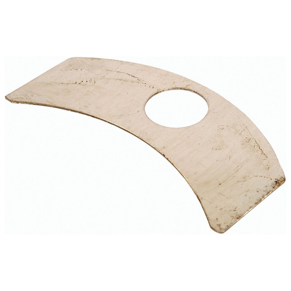 The Thrust Washer (Sparex Part No. S.5595) by Sparex is a curved beige metal plate that features an off-center circular cutout and displays signs of wear on its surface.