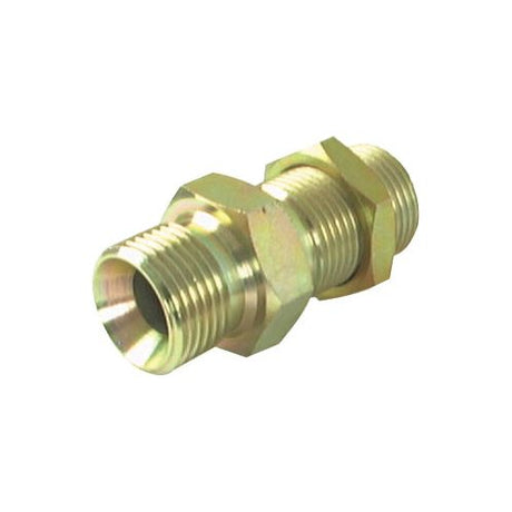 The Sparex Hydraulic Adaptor 5/8'' BSP Male x 5/8'' BSP Male Bulkhead with Locknut, Part No. S.55988, features two threaded male ends and a hexagon nut in the middle, and is designed as a BSP Bulkhead hydraulic adaptor.