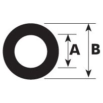 The diagram illustrates a black Radiator Hose - S.56003 by Sparex, featuring an inner diameter labeled 'A' and an outer diameter labeled 'B.' Arrows mark both diameters, akin to the measurement indicators used for working pressure and burst pressure in hose specifications.