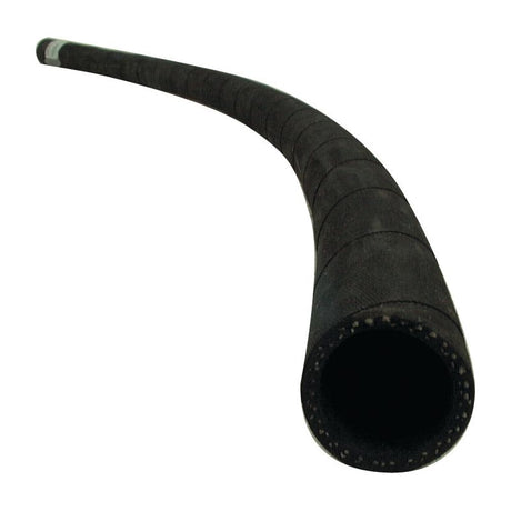 A black, curved EDPM rubber hose with a textured surface, viewed from the opening end, extending into the distance. This 1-meter Radiator Hose - S.56004 from Sparex has a working pressure of 3.5 bar.