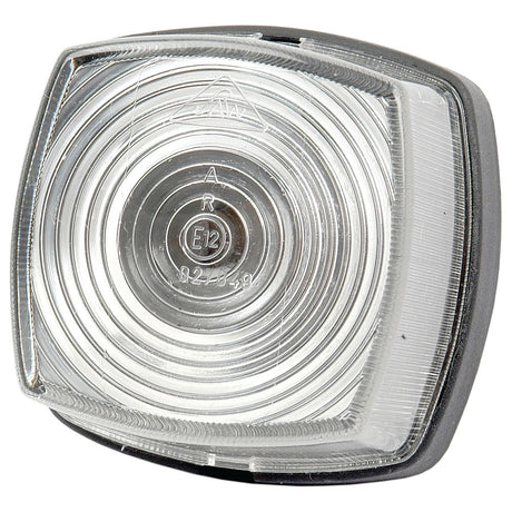 Close-up of a clear, circular front-facing halogen marker light with concentric ridges, labeled with "S56024" at the center, mounted on a square, dark gray base. Manufactured by Sparex and crafted from durable polycarbonate for long-lasting performance. Suitable for both right-hand (RH) and left-hand (LH) sides, compatible with 12/24V systems.