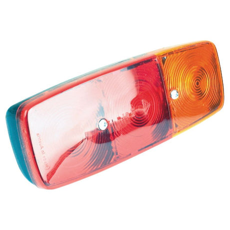 Close-up of a rectangular Sparex Rear Combination Light (Halogen), model S.56059, with two sections: a red lens for the Brake Tail Indicator on the left and an amber lens on the right. Each section features circular patterns and a central screw.