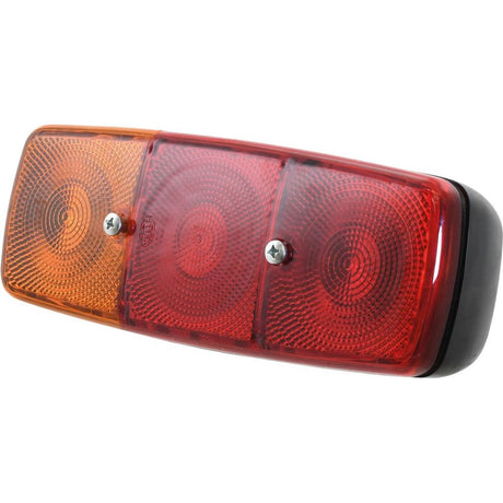 The Rear Combination Light by Sparex features a durable, rectangular housing and includes two red sections and one amber section with circular reflector patterns. It is designed for left-hand side use, supports 12/24V systems, and is secured by six screws.