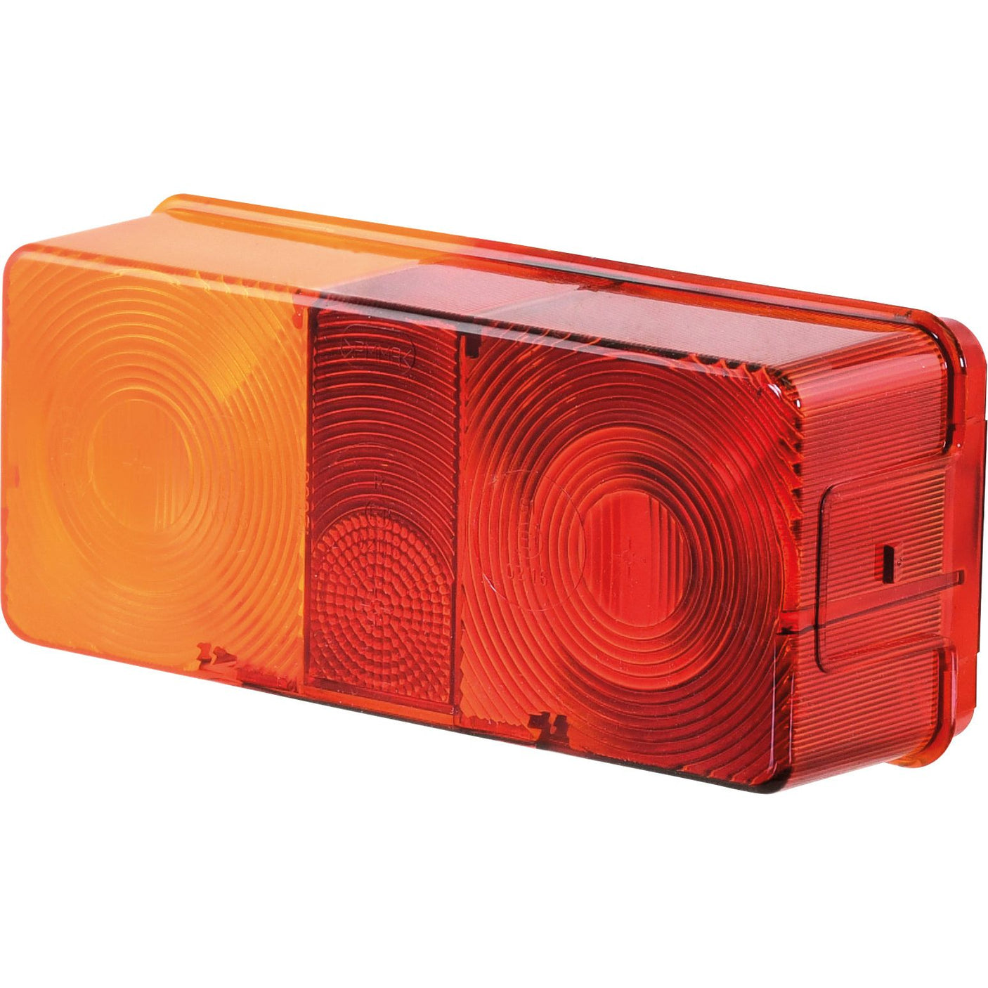 The Sparex replacement lens, part number S.56149, is a rectangular red and amber combination tail light featuring circular reflector patterns on the lenses. It is designed to fit model S.56235 and carries Hella E approval.