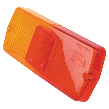 Image of an orange and red rectangular replacement lens with a ribbed texture, embossed certification markings, and constructed from durable polycarbonate by Sparex. This product, the Replacement Lens (Sparex Part No. S.56279), fits models S.56285, S.56286, and S.71036.
