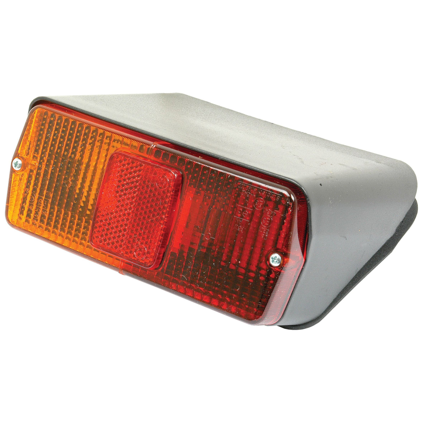 A left-hand rear combination light, featuring red and amber rectangular brake, tail, and indicator functions with a black plastic casing and two visible screws—compatible with Sparex fittings (Halogen, 12V - S.56285).