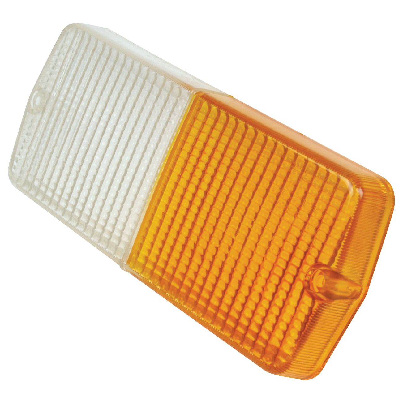 The Replacement Lens from Sparex, Sparex Part No. S.56365, is a rectangular car side indicator light featuring a transparent upper section and an amber lower section, perfect as a replacement for S.56378, S.56379, S.56364 & S.56366 models.
