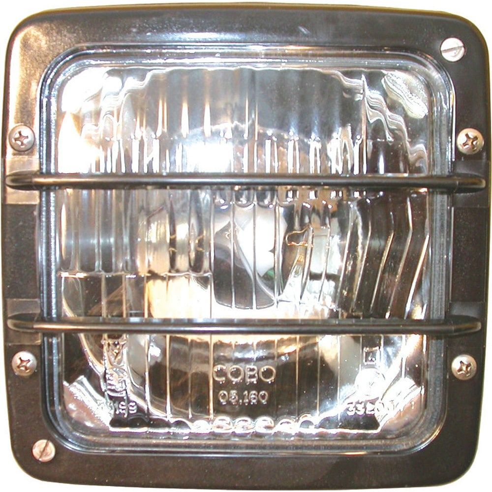 Close-up image of a square halogen work light with a metal grille and four screws securing it in place. Text "COBO 03.160" is visible on the lens of the Sparex Work Light (Halogen), Square, RH & LH, 12/24V - S.56384.