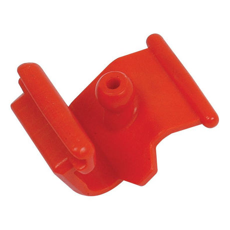 A Sparex PTO Grease Nipple Lock (Sparex Part No. S.56509) featuring a red clamp made of plastic, with a central hole and two flat, parallel extensions on either side.