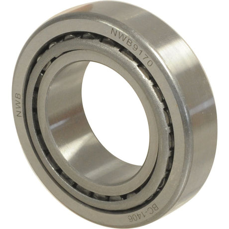 A close-up view of a cylindrical metal roller bearing with visible model number NWB9170 and BC1-1406 engraved on its side showcases the precision craftsmanship of a Sparex Taper Roller Bearing (30311) - S.56577.