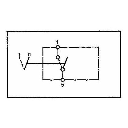 A schematic diagram of an electrical circuit using the Rocker Switch - Beacon, 2 Position (On/Off) - S.56688 by Sparex features a latching switch with an SPDT configuration. The terminals labeled 0, 1, and 5 are connected in a rectangular arrangement and are rated for 12V DC.