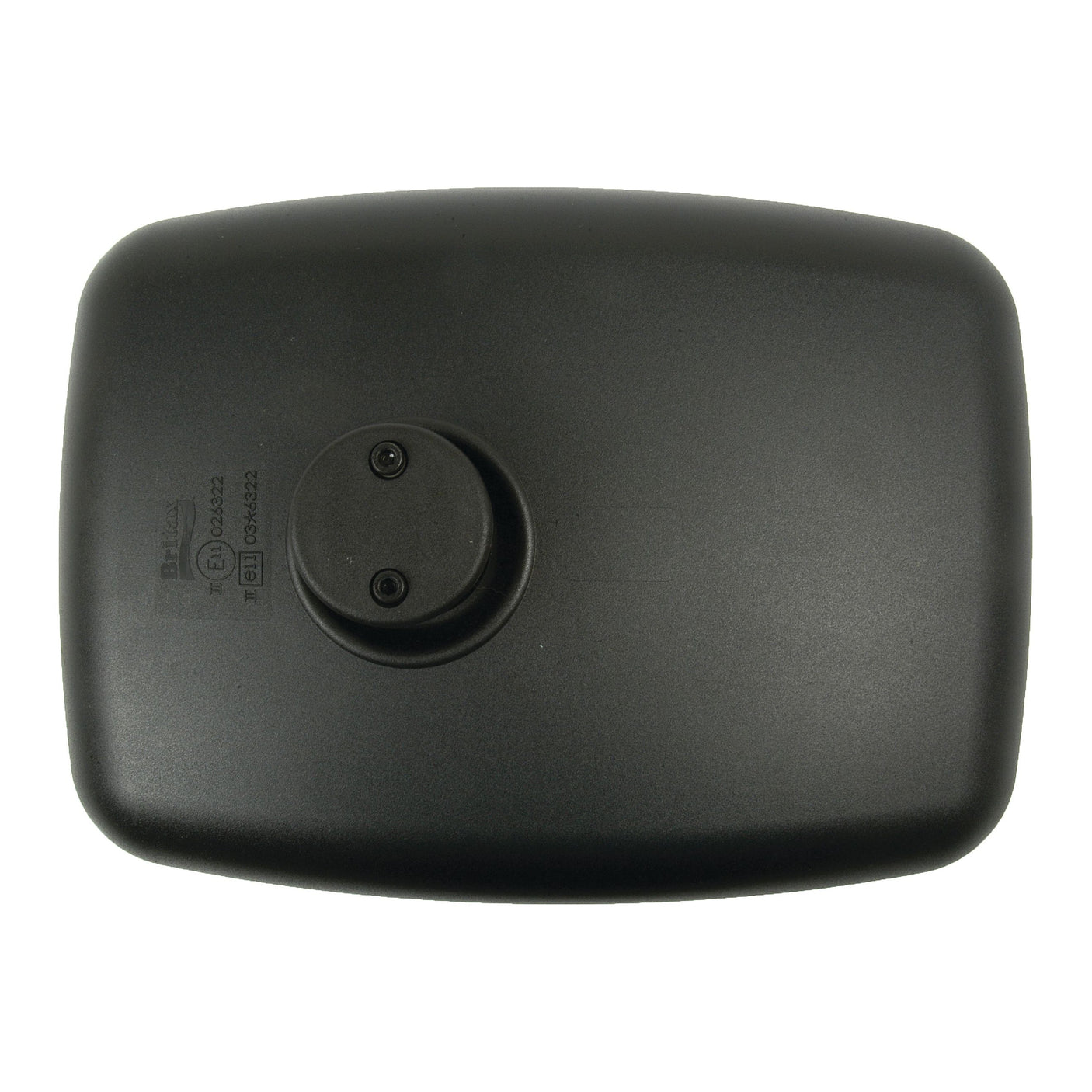 A black, rectangular car side mirror housing, measuring 314 x 225mm, with a circular mounting base viewed from the side that normally faces the car, compatible with ECCO Britax standards. This is the Mirror Head - Rectangular, Convex (S.56846) by Sparex for both RH & LH sides.