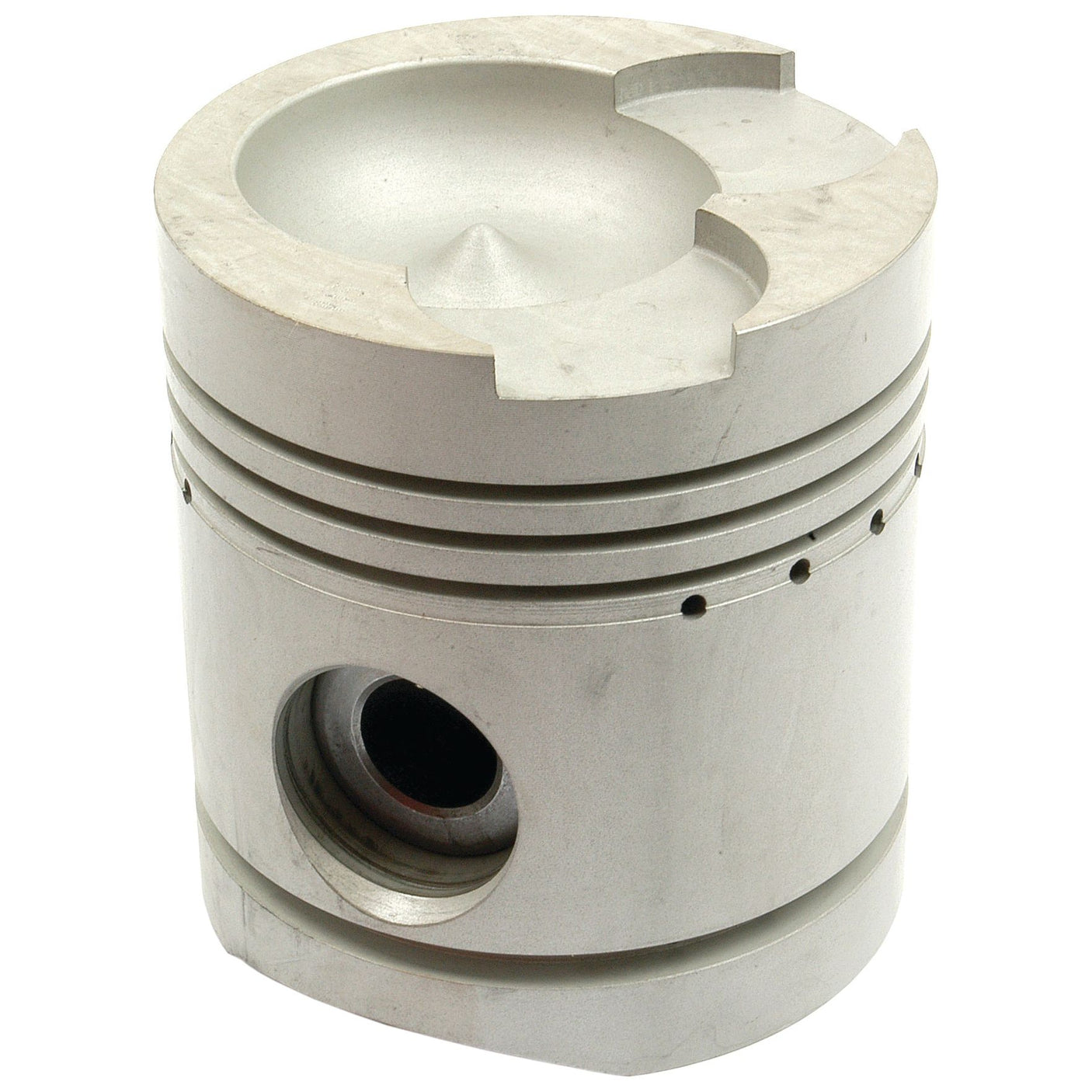 A Sparex Piston (Standard) - S.56934 featuring a concave top, grooves around its body, and a central hole at the base.