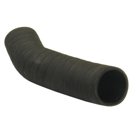 A black, curved rubber hose with ribbed texture, open on both ends, displayed against a white background. This high-quality Sparex Bottom Hose (Part No. S.56937) has an inner diameter of 56mm on both ends and is ideal for Case IH machinery, ensuring durability and efficiency in your equipment's performance.