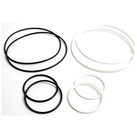 A set of black and white rubber O-rings from the "O'Ring Kit" (Sparex Part No.S.56962) by Sparex, including Case IH standard components, arranged on a pristine white surface.