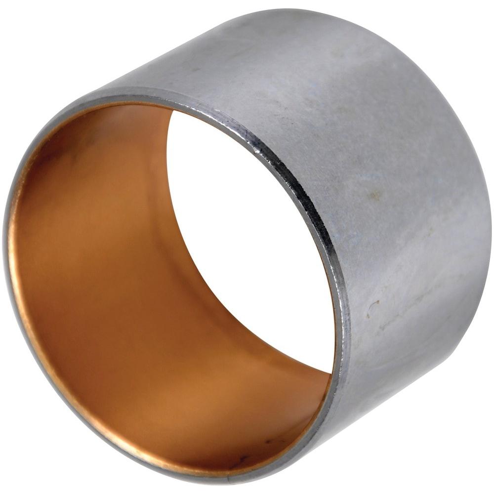 A cylindrical metal bushing, silver on the outside and copper-colored on the inside, ideal for use in a Sparex Hydraulic Cross Shaft for Case IH machinery. The product is known as Bush | Sparex Part No.S.57058 from the brand Sparex.