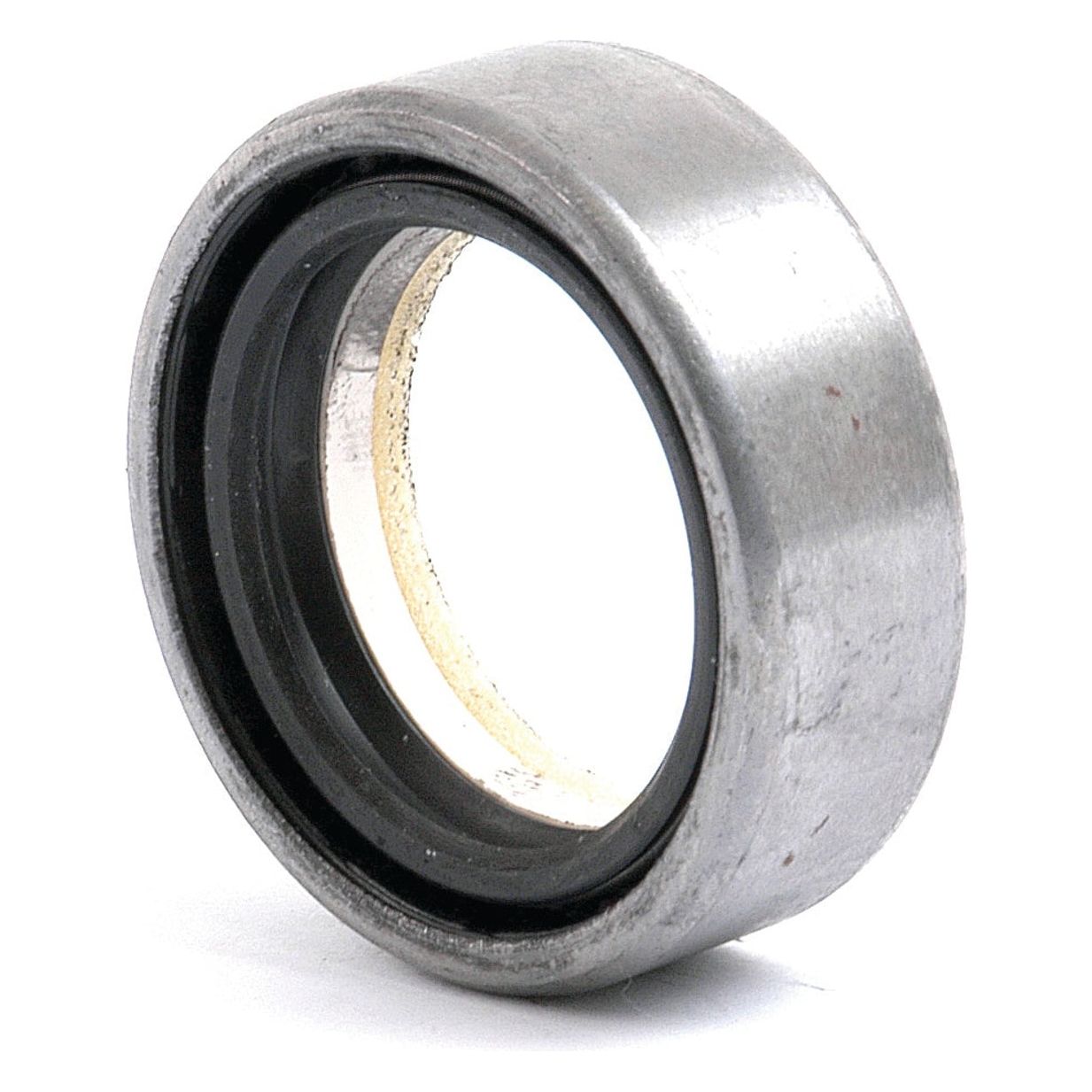 A close-up image of a cylindrical metallic roller bearing featuring the Sparex Oil Seal (30 x 42 x 14mm, Sparex Part No. S.57066) with a black inner ring and a silver outer ring, ideal for Case IH machinery and ensuring a reliable metric seal.