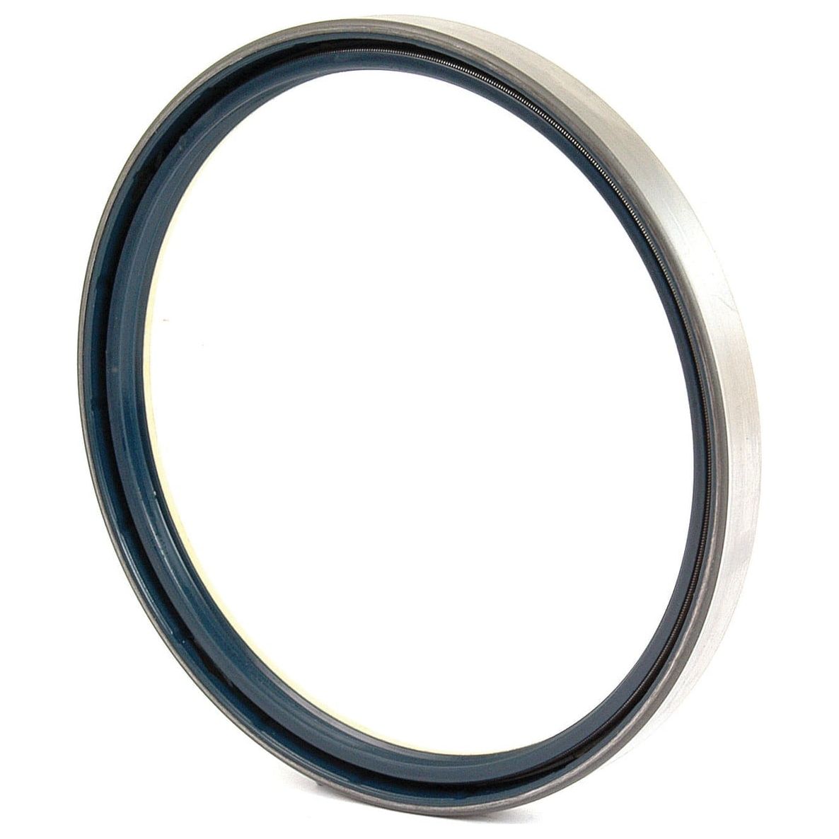 Close-up of a metal and rubber oil seal, commonly used in machinery to prevent leaks of lubricants or fluids. Identified as the Sparex Seal - Hub, Sparex Part No.S.57267, it fits various models including those from Case IH, ensuring reliability and performance.