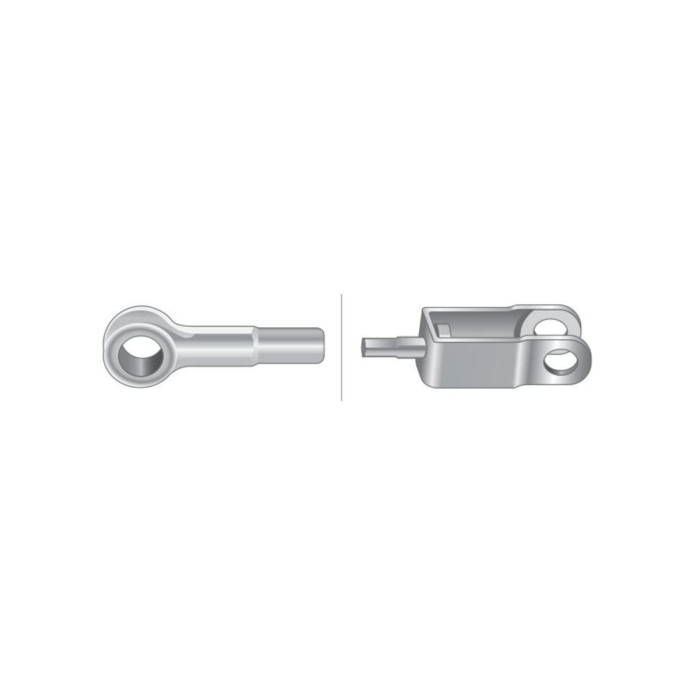 Two mechanical components are depicted: on the left, a rod end bearing with an eyelet, and on the right, a clevis with a pin hole. Each part resembles those found in International Harvester and Case IH machinery or can be matched using a Sparex Brake Cable (Part No. S.57307) which has an overall length of 1415mm and an outer cable length of 1210mm.