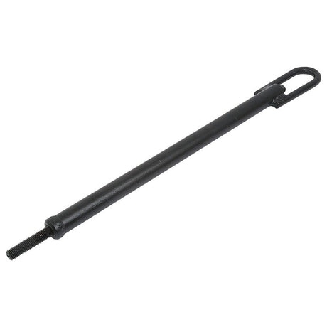 The Sparex Auto Hitch Lift Rod (Part No. S.57328) is a long, black metal rod featuring a threaded end and a loop on the opposite end, ideal for use with an auto hitch.