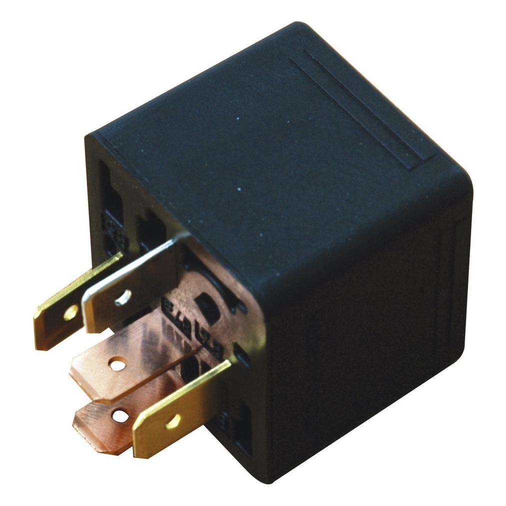 A black, rectangular, four-terminal electrical relay with metal prongs on one side, perfect for Ford New Holland or Case IH applications. Introducing the Sparex Relay (Part No. S.57345).