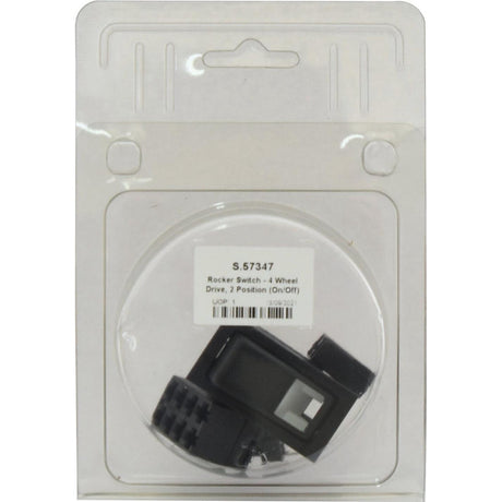 A packaged black rocker switch, branded as Sparex and labeled "Rocker Switch - 4 Wheel Drive, 2 Position (On/Off) - S.57347," inside a transparent plastic casing, rated for 12V DC with an IP65 rating.