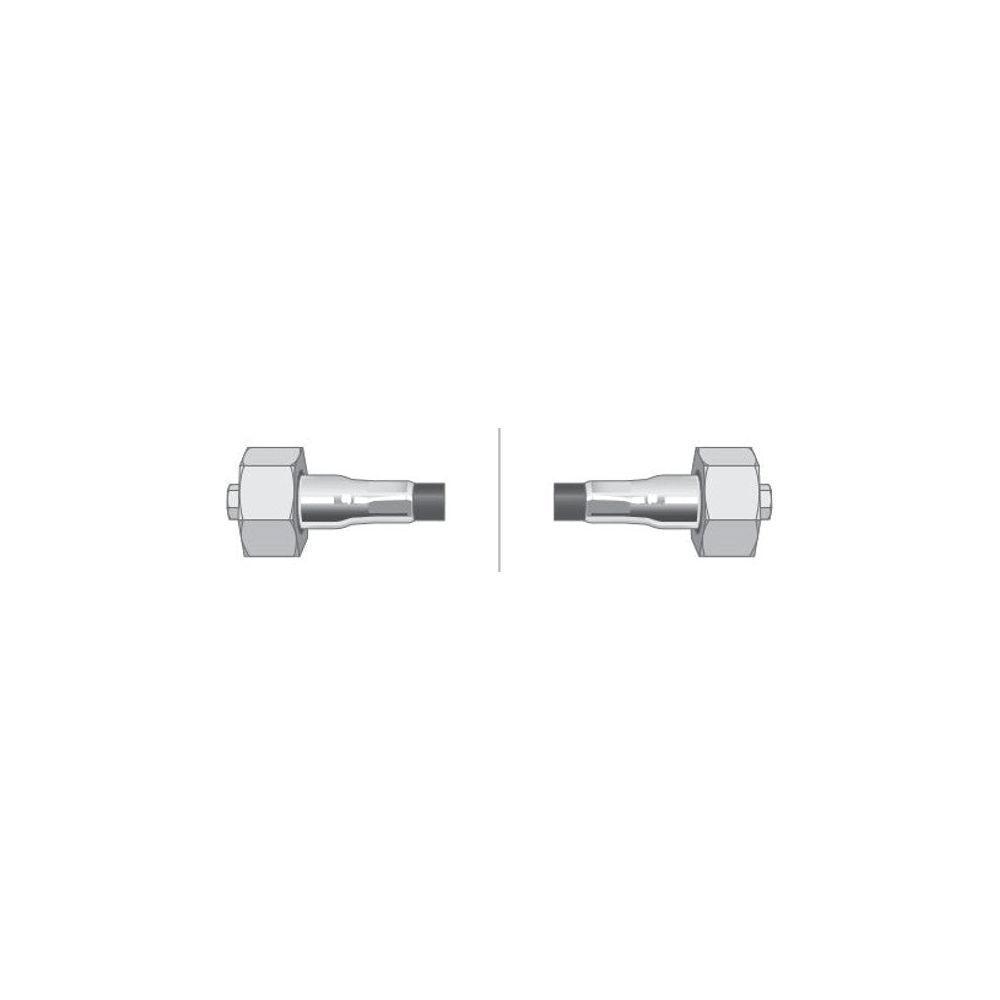 Two connectors are depicted facing each other with a gap in between. Each connector has a hexagonal nut and a protruding black wire, resembling components typically used in Case IH machinery. This setup appears to be part of the Drive Cable Assembly (Drive Cable - Length: 938mm, Outer cable length: 698mm) from Sparex, specifically the Sparex Part No.S.57350.