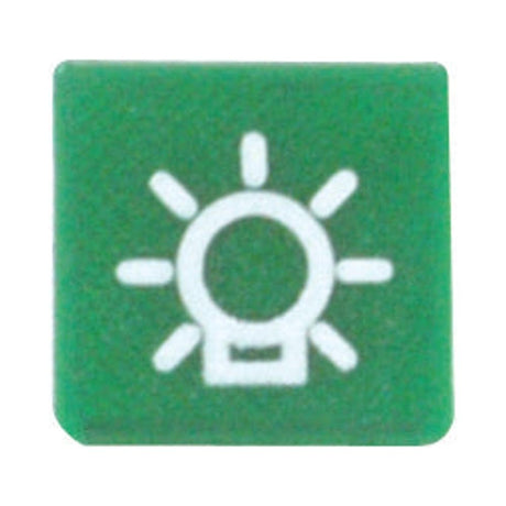 A green square button with a white light bulb icon emitting rays, representing illumination or an idea, functioning similarly to a Main Beam indicator, is known as the Rocker Switch Insert - Main Beam by Sparex Part No. S.57352, from the brand Sparex.