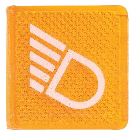 A close-up of the Sparex Rocker Switch Insert - Work Lights (Sparex Part No.S.57353), showcasing an orange square reflector with a white headlight symbol, designed for indicating vehicle headlights on a rocker switch in a lens or control setting.