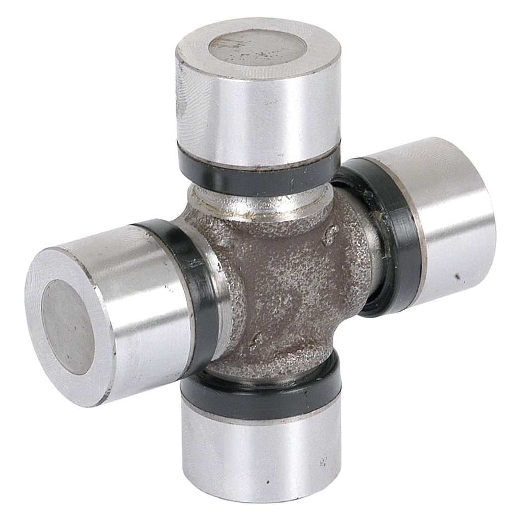 A close-up image of the Universal Joint 27.0 x 70.9mm (Sparex Part No.S.57356), featuring its cross-shaped structure with four caps at the ends, used for connecting rotating shafts. This high-quality universal joint is compatible with Case IH machinery and available through Sparex.