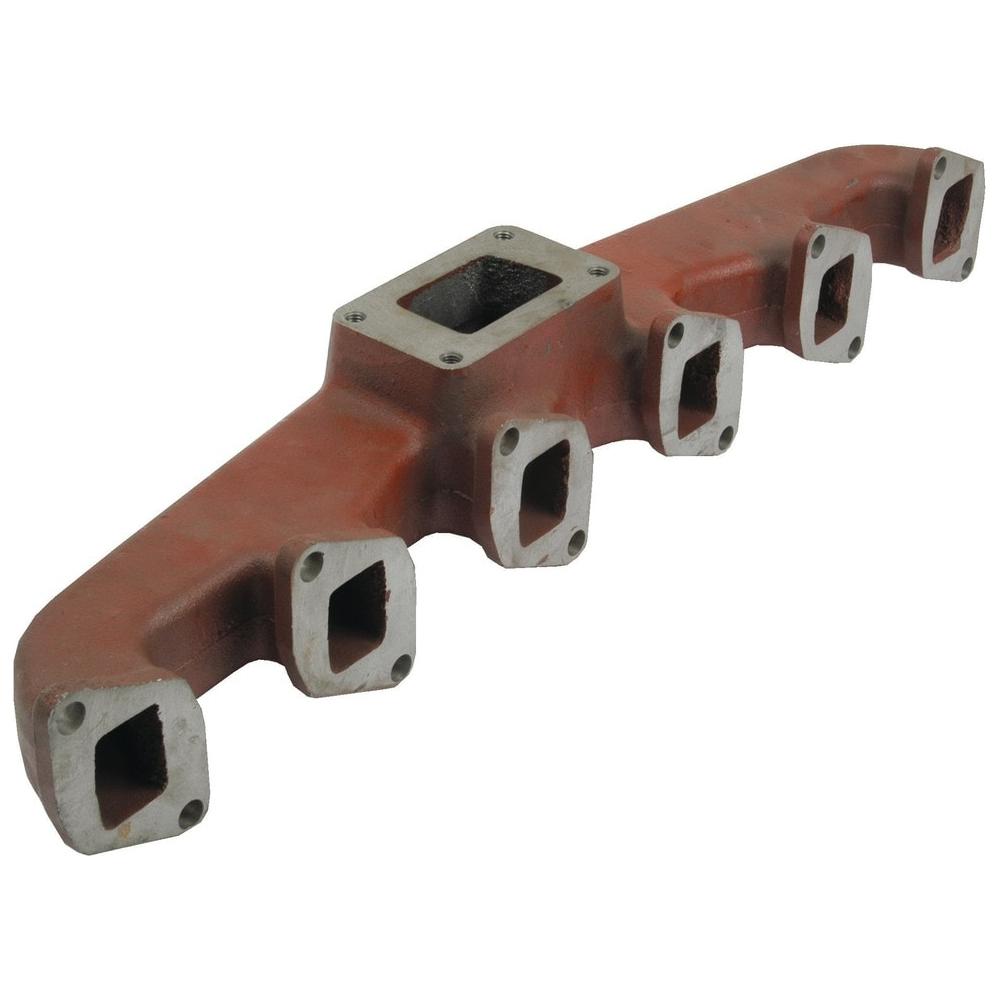 A metal engine exhaust manifold gasket, branded as Sparex Part No. S.57388, with a rusty orange hue, featuring six rectangular ports and a central opening, reminiscent of rugged Case IH equipment.