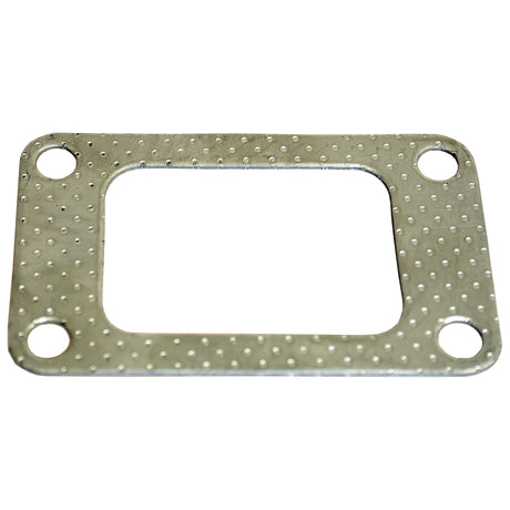 The Exhaust Manifold Gasket by Sparex (Sparex Part No. S.57394) is a rectangular metal gasket with small perforations and four circular holes at each corner, specifically designed for a Case IH Engine. The surface features a dotted texture.