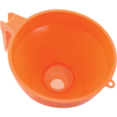 The Sparex Funnel (Plastic) Ø: 152mm - S.5740, made from orange high-density polyethylene, features a mesh screen inside, perfect for filtering and pouring liquids.