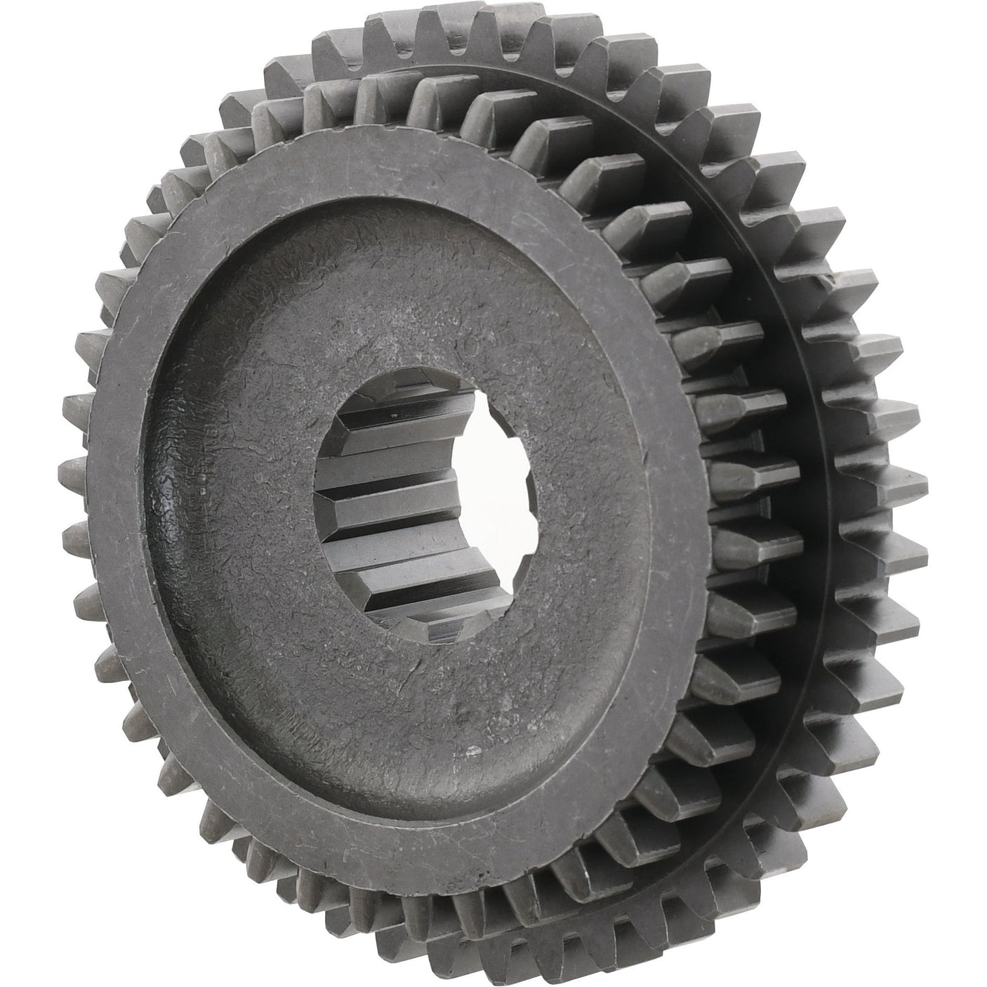 Close-up of the Sliding Gear, Sparex Part No. S.57415, featuring interlocking teeth and a central hole designed for mechanical operations. The gear appears gray and sturdy, characteristic of heavy-duty machinery such as those from Ford/New Holland or Case IH/International Harvester.