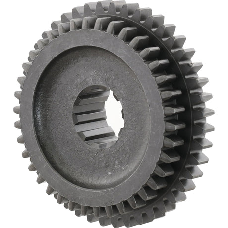 Close-up of the Sliding Gear, Sparex Part No. S.57415, featuring interlocking teeth and a central hole designed for mechanical operations. The gear appears gray and sturdy, characteristic of heavy-duty machinery such as those from Ford/New Holland or Case IH/International Harvester.