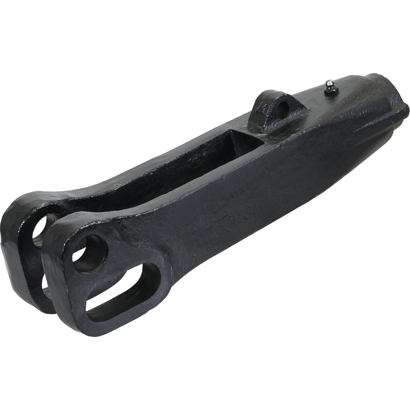 The Sparex Levelling Box Fork (Part No. S.57436) is a heavy-duty metal lever component featuring two hole mounts on one end and a grooved section on the other, specifically designed for Ford / New Holland machinery.