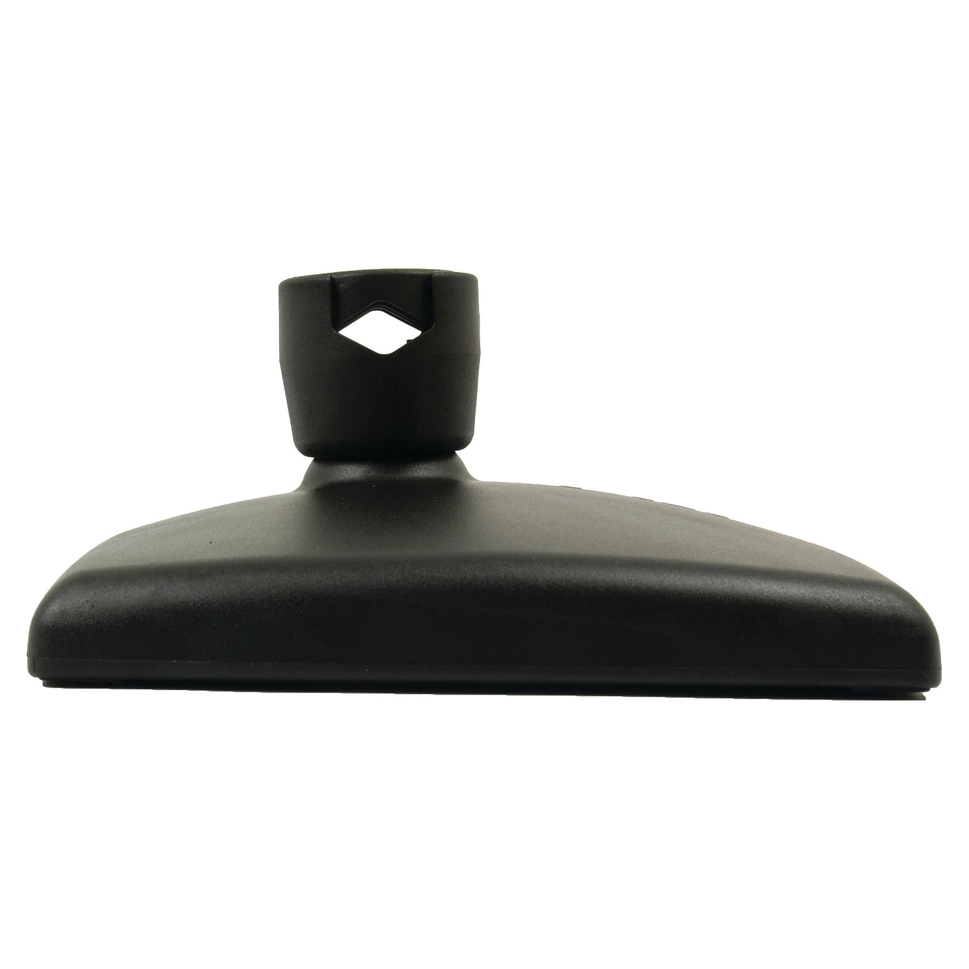 The Sparex Mirror Head (S.57437), which is a black plastic vacuum cleaner attachment, features a flat, rectangular convex base measuring 281 x 201mm and includes a cylindrical connector and an offset clamp for secure positioning on both the right and left sides.