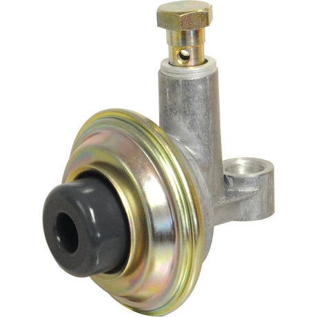 A metal automotive part with a cylindrical body, a round flange, and a bolt on top, commonly used as a fuel lift pump in Ford New Holland and Case IH vehicles. This product is known as the Fuel Lift Pump | Sparex Part No.S.57446 from the brand Sparex.
